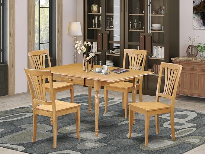 East West Furniture MZAV5-OAK-W 5 Piece Dining Set Includes a Rectangle Dining - Image 2