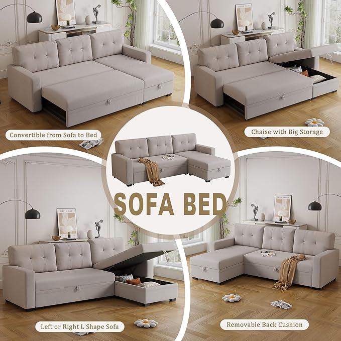 Ball & Cast Convertible Sectional Sleeper Sofa Bed L Shaped 4 in 1 Pull Out - Image 3