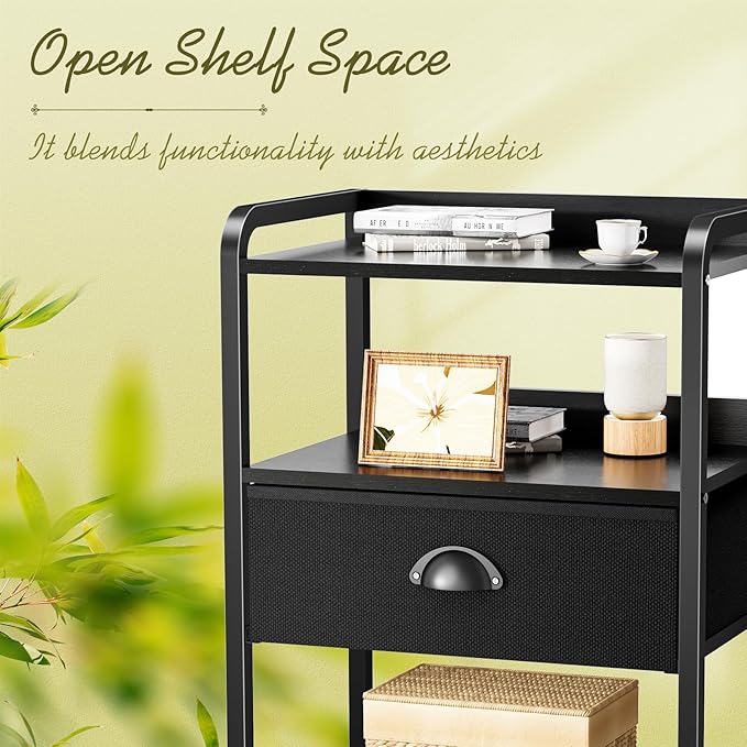 Night Stand Nightstand with 1 Drawer Black Nightstands Storage Night Stands - Image 6