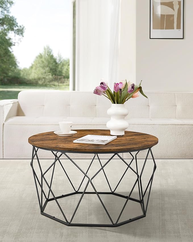 VASAGLE Round Coffee Table for Living Room, Cage Cocktail Table - Image 2