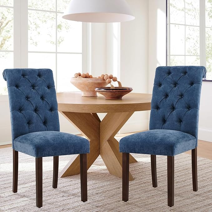 COLAMY Button Tufted Dining Chairs Set of 6, Parsons Upholstered Fabric Dining - Image 2