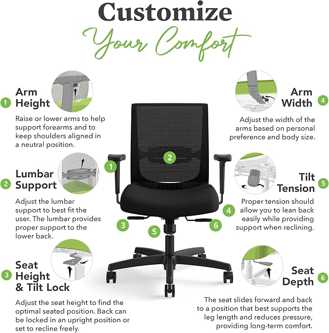 HON Convergence Ergonomic Office Chair, Breathable Back Support Mesh, - Image 7