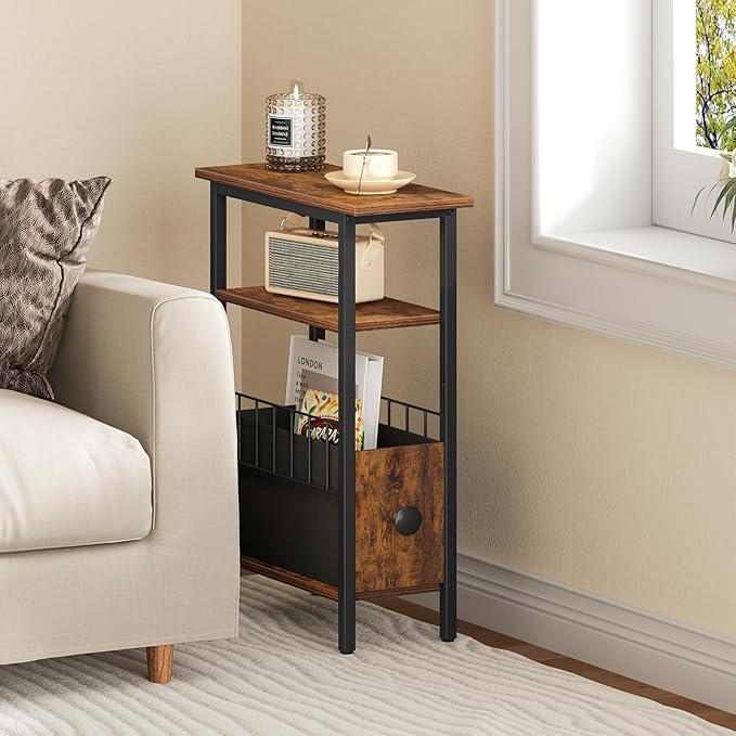 Snughome Narrow Side Table for Small Spaces, Slim End Table 3 Tier, Skinny - Image 4