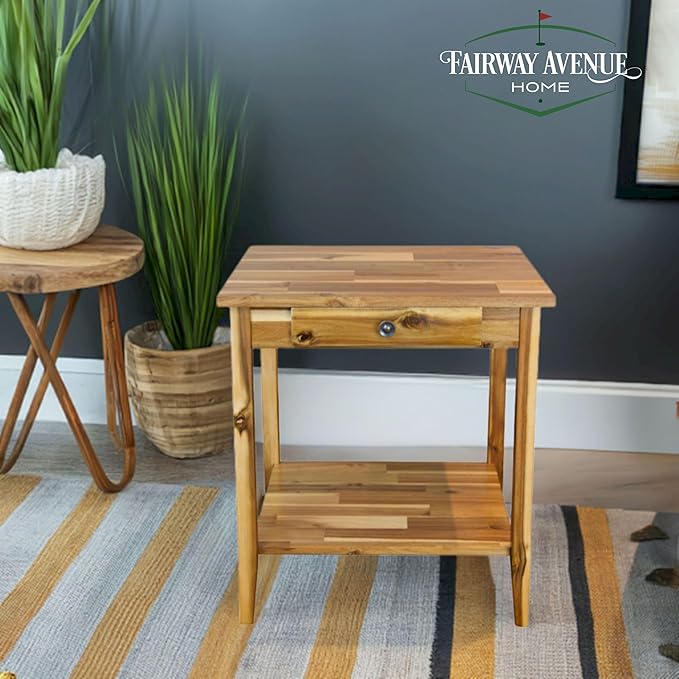 2-Tier Solid Acacia End Table w/Drawer - Image 6