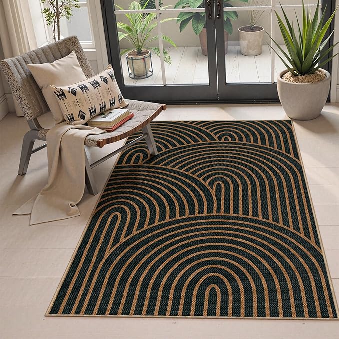 Lahome Modern Rainbow Easy Jute Patio Rug, 3x5 Washable Rugs by Lahome