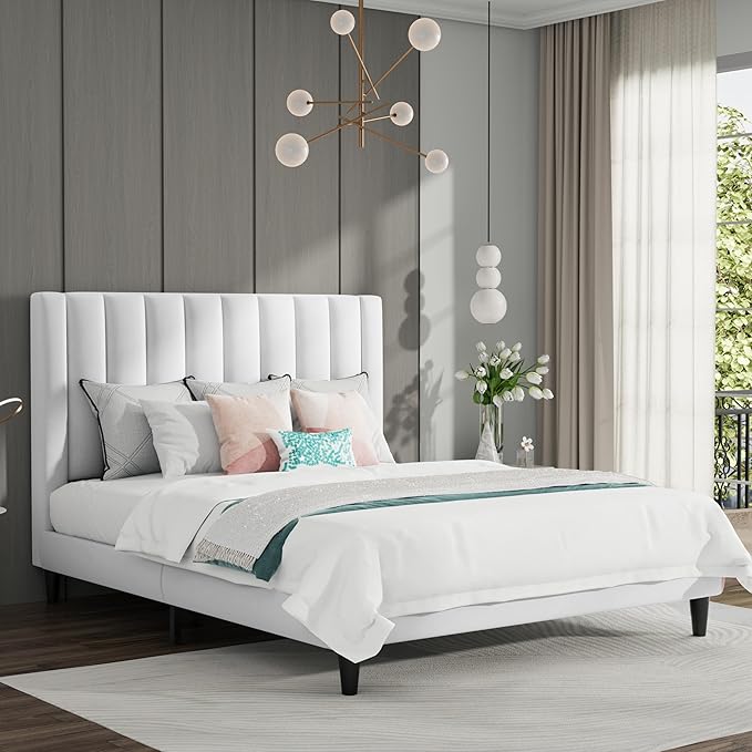 SHA CERLIN Full Bed Frame/Velvet Upholstered Platform Bed Frame - Image 3