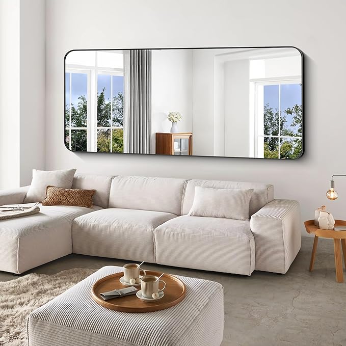 Large Bathroom Mirror, 72x30 inch Black Rectangle Mirror, Metal Frame - Image 2