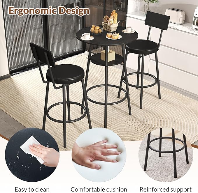 3 Pieces Round Bar Table Set, Small Dining Table - Image 6