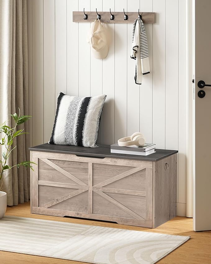 Storage Chest, 39.4" Wooden Storage Trunk, Retro Storage Bench - Image 2