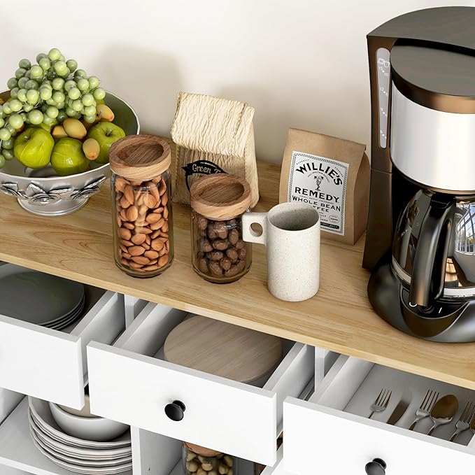 HOMCOM Sideboard with Solid Wood Countertop, Modern Kitchen Storage Cabinet - Image 9