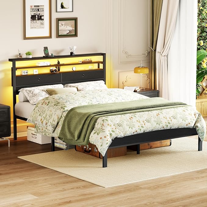 Furnulem Queen Bed Frame with Headboard & 2 Fabric Drawers, Bed Frame Queen - Image 9