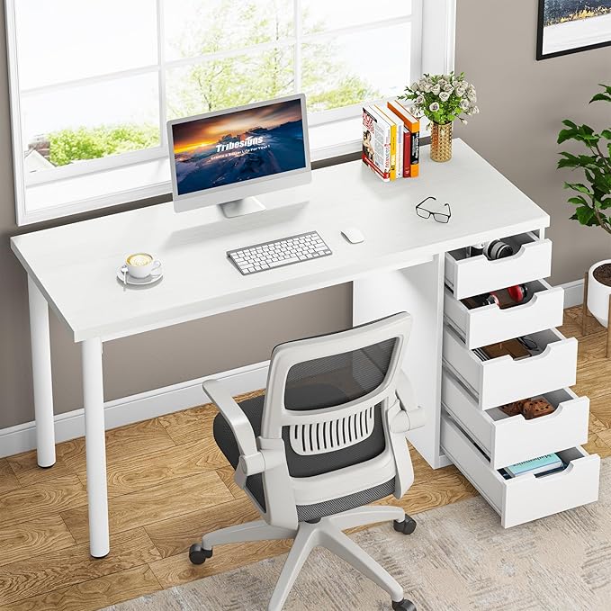 Tribesigns Computer Desk with 5 Drawers, 47 inches Rustic Brown Home Office - Image 5