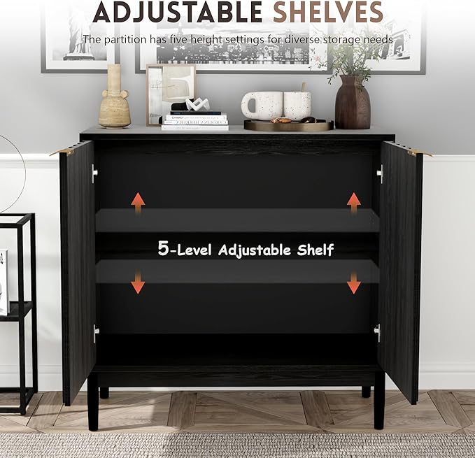 Fluted Cabinet with Storage, Buffet Cabinet Sideborad with Door, Kitchen Buffet - Image 5