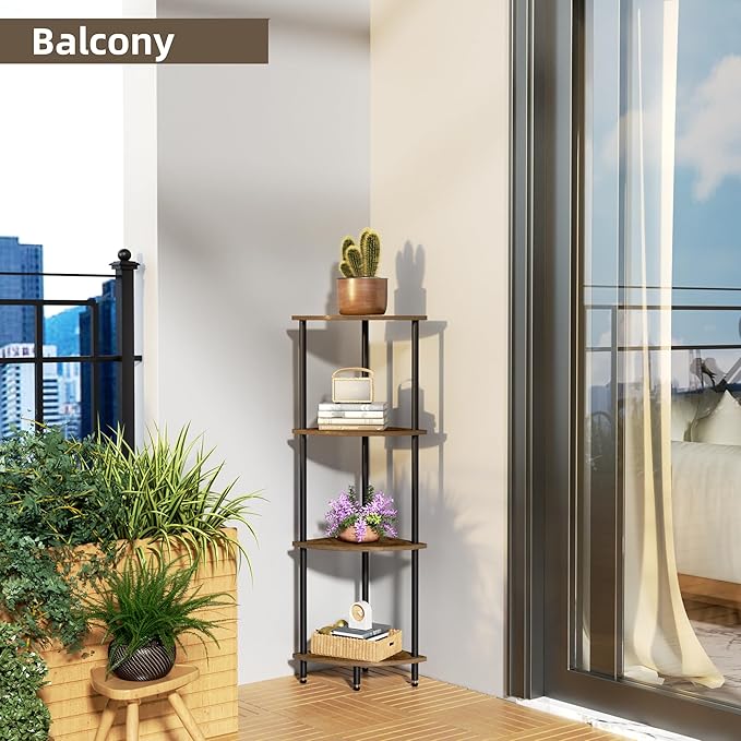 4 Tier Corner Shelf, Bookcase for Small Spaces, Corner Display Shelf, Plant - Image 6