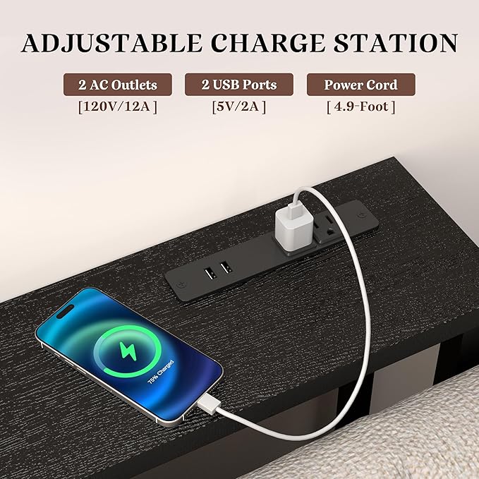 GRLEAF 90" Sofa Table with Built-in Power Strip – 4.9ft Power Cord, Metal Frame - Image 6