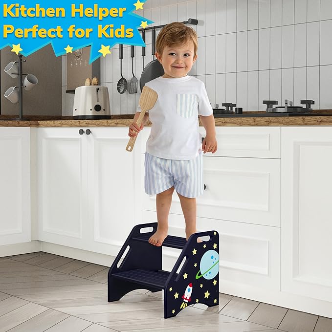 AMBIRD Toddler Step Stool, Space Wooden Two Step Stool - Image 6
