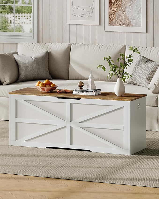 Storage Chest, 47.2" Wooden Storage Trunk, Modern Storage Bench - Image 8