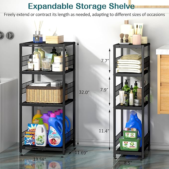 Expandable Slim Storage Shelf, 4 Tier Metal Shelving Unit - Image 5