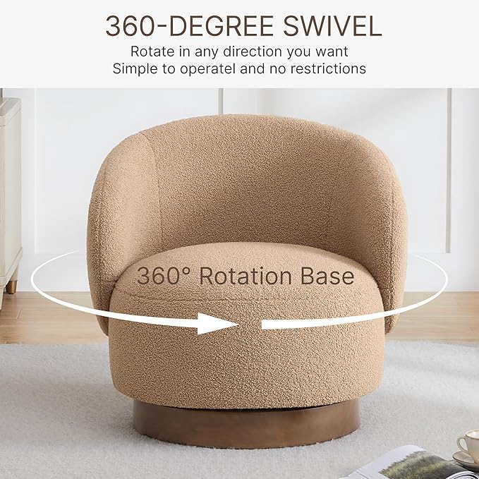 Swivel Accent Chair Round Barrel Armchair Upholstered Performance Fabric - Image 3