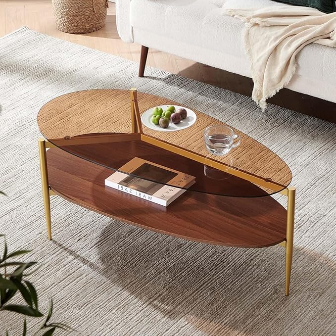 Oval Glass Coffee Table, Mid-Century Modern Design, L43 x W21 x H17 inch by LumFurn