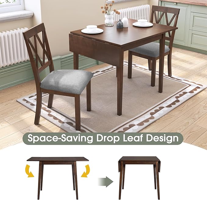 Merax Farmhouse Wooden Dining Set of 3, 45.6 inch Extendable Kitchen Table - Image 3