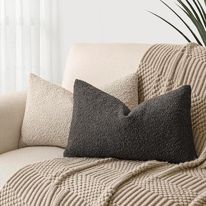 Foindtower Pack of 2 Textured Boucle Throw Pillow Covers Accent Solid - Image 5