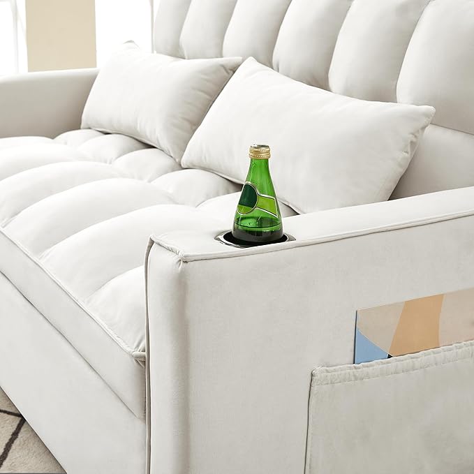 ERYE 64" W Full Size 3 in 1 Convertible Sleeper Sofabed W/Cupholders and USB - Image 9