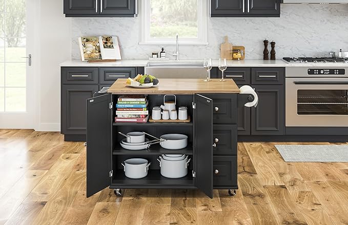 Homestyles Dolly Madison Black Mobile Kitchen Island Cart - Image 4