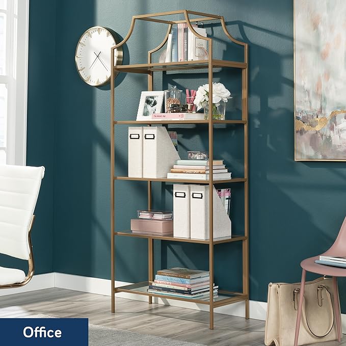 Sauder International Lux Bookcase/ book shelf, Satin Gold finish - Image 4
