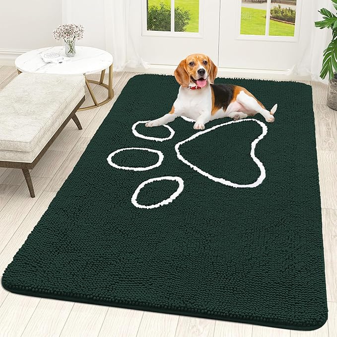 OLANLY Door Mat for Muddy Dog Paws 59x35, Absorbent Chenille Mud Doormat by OLANLY