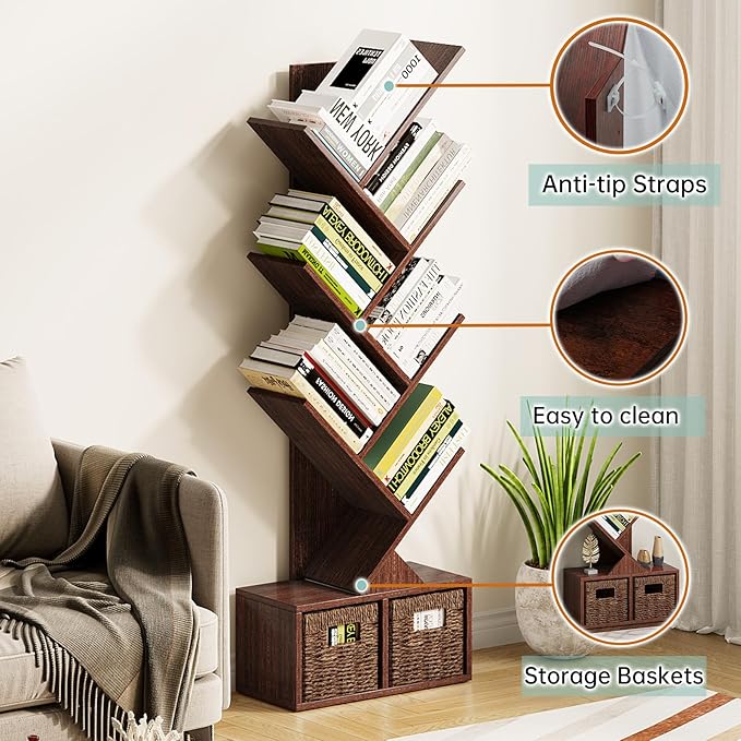 Vagusicc Tree Bookshelf, 6 Tier Bookshelf - Image 4