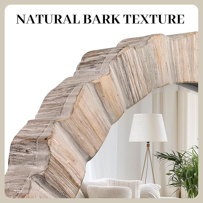 35" Wood Round Mirror, Rustic Wall Mirror - Image 4