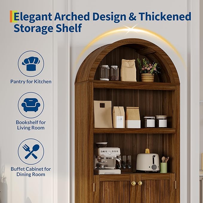 GAOMON 72'' Tall Arched Cabinet, 5 Tier Arched Bookshelf - Image 3