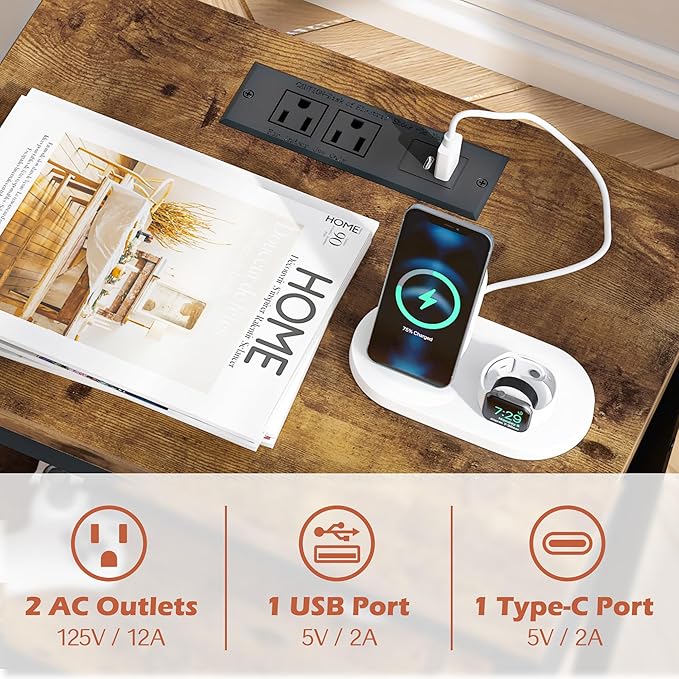 SUPERJARE Nightstand with Charging Station, Bed Side Table with Adjustable - Image 4
