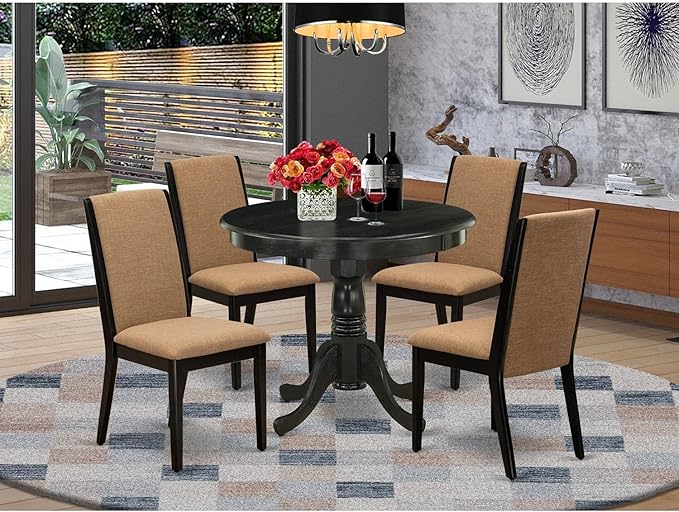 East West Furniture ANLA5-ABK-47 5 Piece Modern Dining Table Set Includes a - Image 6