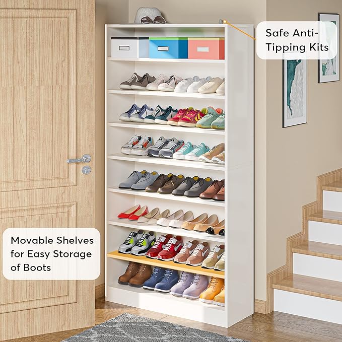 Tribesigns Shoe Cabinet, 9 Tiers 40-45 Pairs Heavy Duty Wood Freestanding Shoe - Image 4