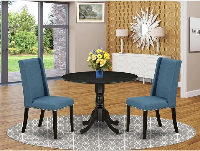 East West Furniture DLFL3-ABK-21 3 Piece Dining Room Table Set Contains a Round - Image 6
