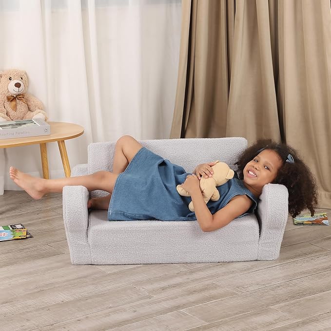 Extra Wide Toddler Chair, 2-in-1 Toddler Couch Fold Out, Convertible Sherpa - Image 2