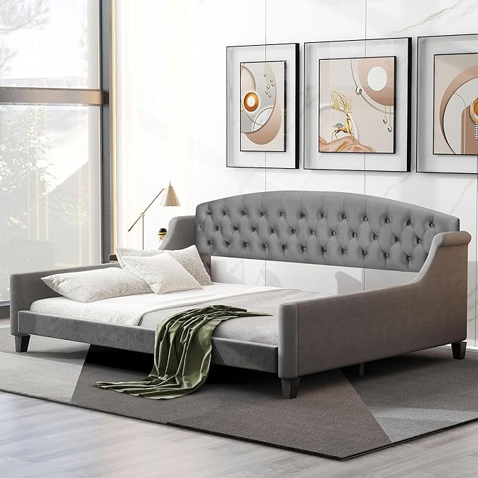 Full Size Modern Luxury Tufted Button Daybed, Stylish Wood Upholstered Day Bed by Unknown
