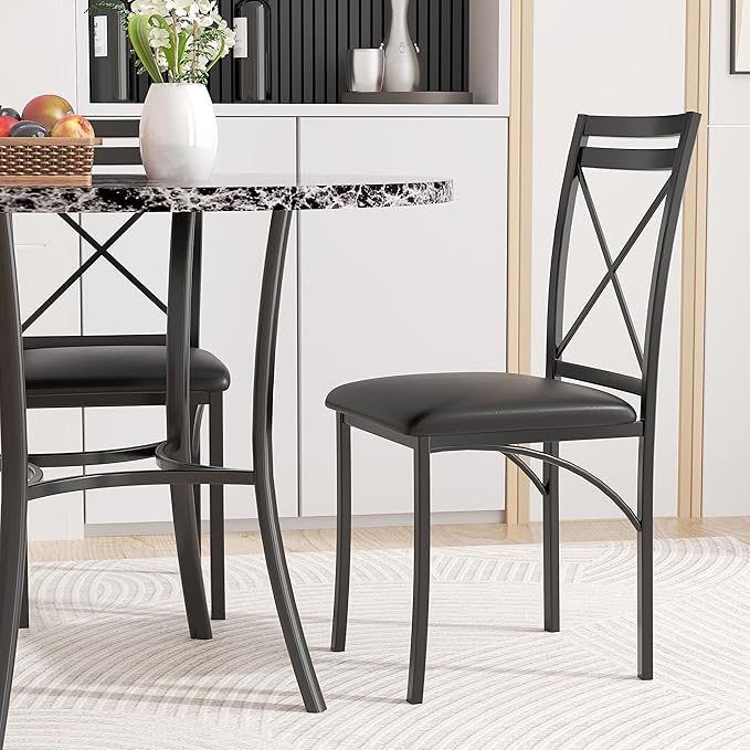 VECELO Metal Dining Chairs Set of 4, Steel Legs and PU Leather Cushion Seats - Image 2