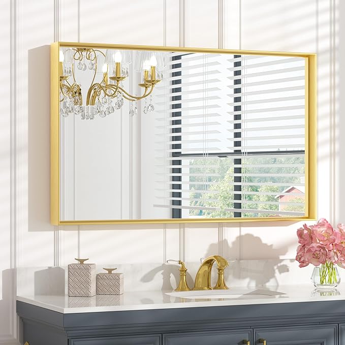 Keonjinn Gold Mirror for Bathroom 40 x 24 Inch Brushed Gold Mirror for Wall by Keonjinn