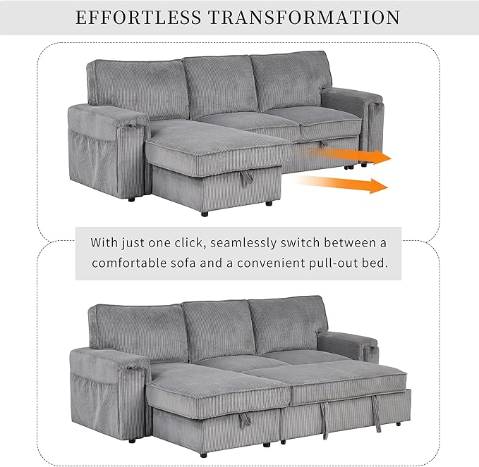 96.1 Inch L-Shaped Convertible Sectional Sleeper Sofa - Image 6