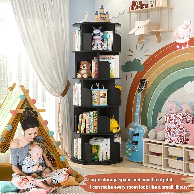 Rotating Bookshelf Tower, 5 Tier Spinning Bookcase, Revolving 360 Book Shelf - Image 4