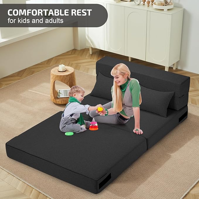 Folding Sofa Bed with Pillows- Convertible Chair Floor Couch & Sleeping Mattress - Image 3