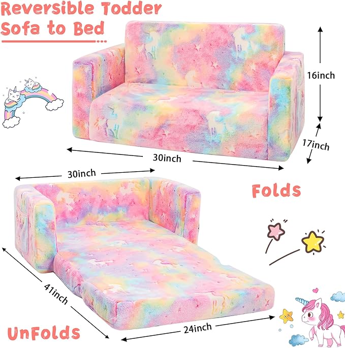 Toddler Chair Comfy, 2-in-1 Soft Toddler Couch Fold Out - Image 3