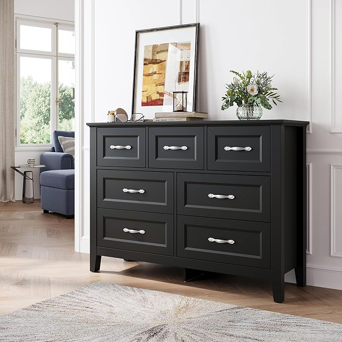 LINSY HOME 7 Drawers Dresser for Bedroom, Modern Farmhouse Dresser TV Stand by LINSYHOME