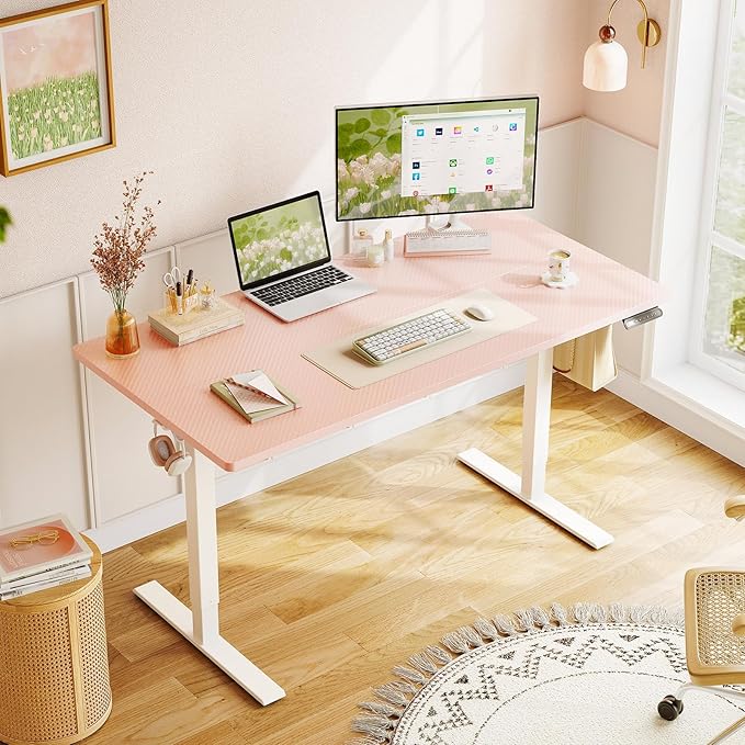 OffiGo Electric Height Adjustable Standing Desk, 48 Inch Pink Computer Desk - Image 2