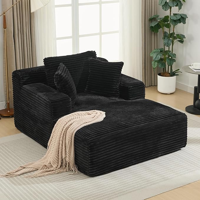 Oversized Chaise Daybed Lounge Sleeper Chair Sofa Bed Indoor, Fluffy Corduroy by Unknown