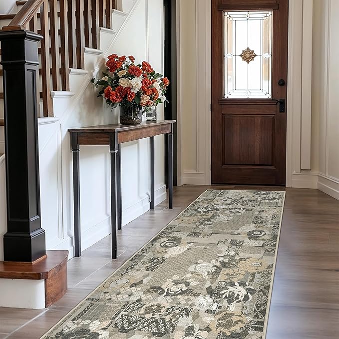 GENIMO Floral Runner Rug 2'6''x8, Machine Washable Non Slip Vintage Patchwork - Image 2