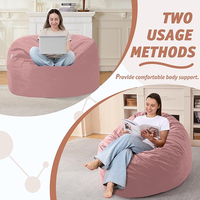 3FT Bean Bag Chair with Ultra Soft Velvet Cover Bean Bag Sofa with Memory Foam - Image 5